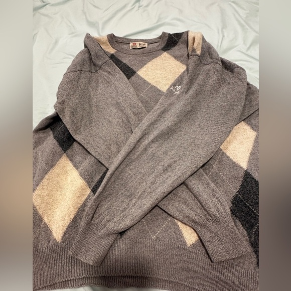VTG 80s Pringle Scotland Dusty Blue Argyle Wool Blend Knit Golf Sweater Mens XL. - Picture 7 of 9